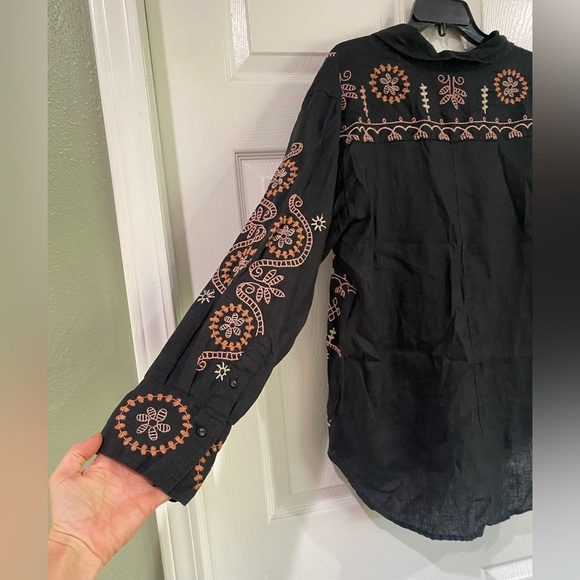 Johnny Was Faye Relaxed Linen Button Down Embroidered Shirt Lagenlook Size L - Picture 10 of 15